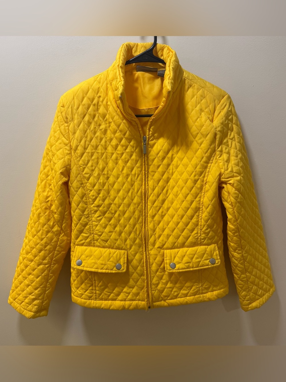 Jane Ashley Canary Yellow Quilted Puffer Jacket Lightweight Size Petite Med PM